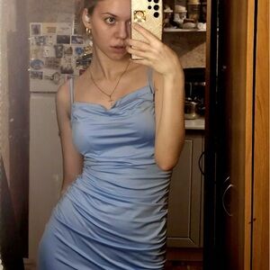 Light Blue Ruched Spaghetti Strap Top